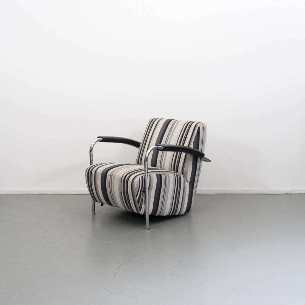 5x Leolux Scylla fauteuil zwart/grijs/wit gestreepte stof, Niet ingevuld, Niet ingevuld, Ophalen of Verzenden, Zo goed als nieuw