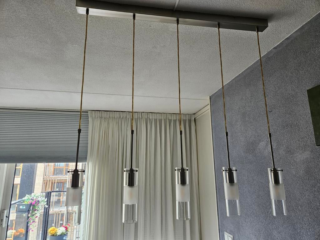Hanglamp met 5 glazen kokers, Ophalen