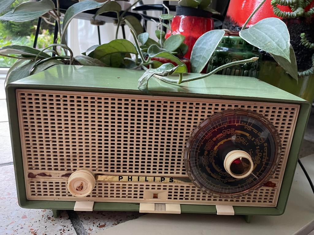 Vintage philips radio groen B2X12A, Ophalen of Verzenden