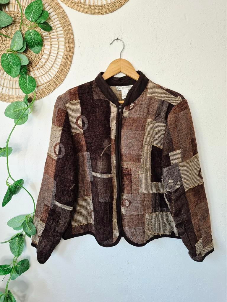 Vintage boho fluweel/geweefd jasje L/XL, Dressbarn, Zwart, Maat 42/44 (L), Ophalen of Verzenden