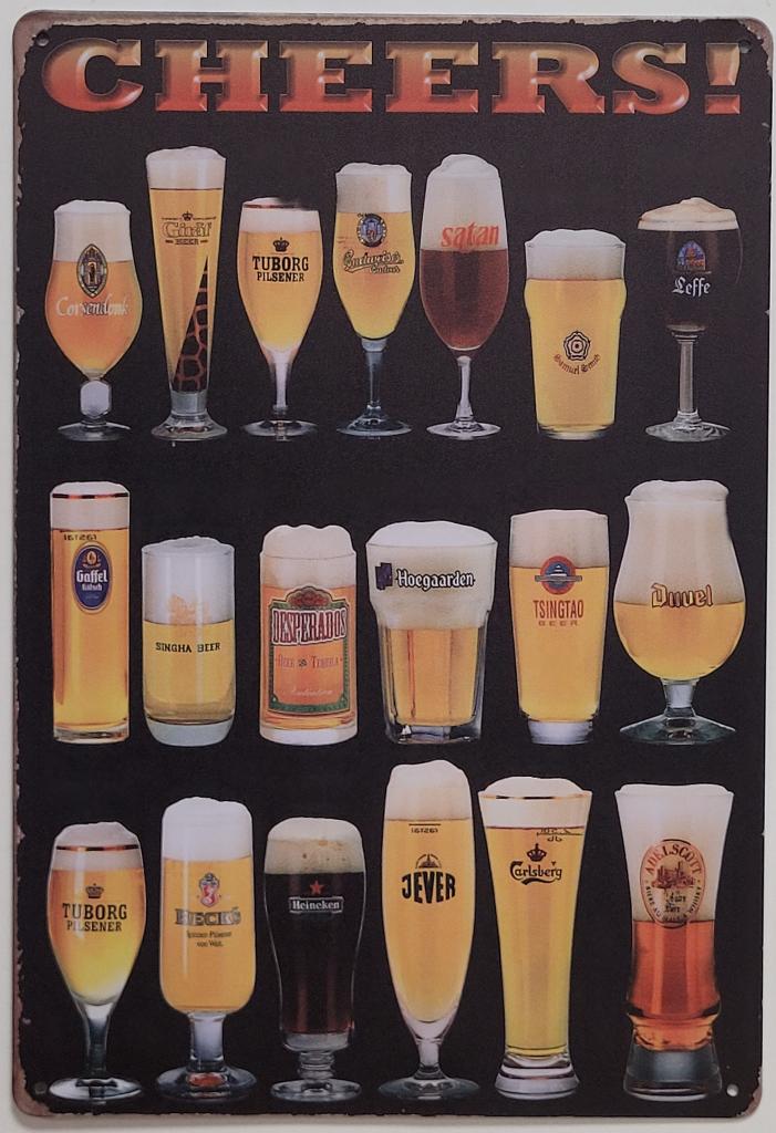 Cheers bier glazen reclamebord van metaal wandbord decoratie, Verzamelen, Biermerken, Ophalen of Verzenden, Nieuw, Reclamebord, Plaat of Schild