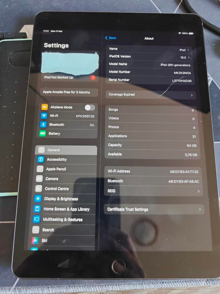 Apple iPad 9e generatie (A2602) 64GB Wi-Fi Spacegrijs, Computers en Software, Apple iPads, 10 inch, Apple iPad, Ophalen of Verzenden