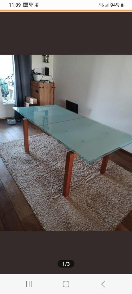Uitschuifbare Eetkamertafel - 235/180x90 cm, Huis en Inrichting, Tafels | Eettafels, Ophalen, Gebruikt, Glas, 200 cm of meer