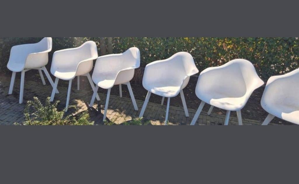 Bois Le Duc tuinstoelen, witte kuipstoel, 6 stuks, Ophalen, Gebruikt, Kunststof