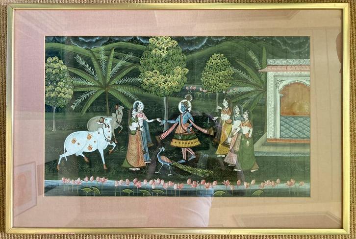 Ingelijste Indiase schildering 40-60 cm, Antiek en Kunst, Kunst | Niet-Westerse kunst, Ophalen of Verzenden