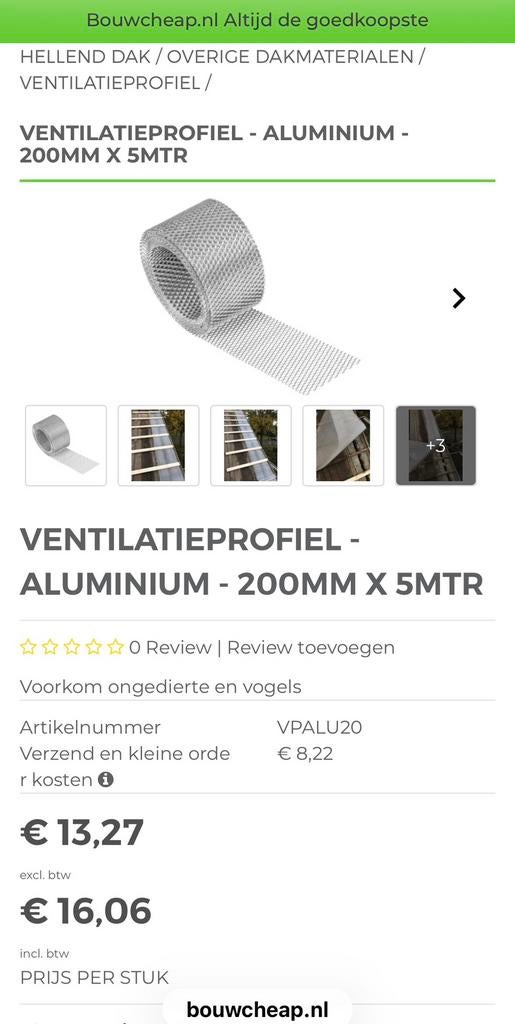 Ventilatieprofiel gaas aluminium op rol., Ophalen of Verzenden, Nieuw, Ventilator en Afzuiger