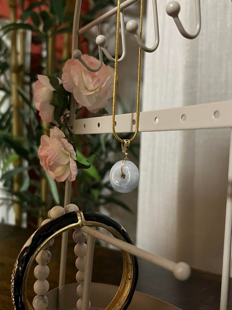 Goude ketting met jade steentje, Ophalen of Verzenden, Zo goed als nieuw, Groen, Steen of Mineraal