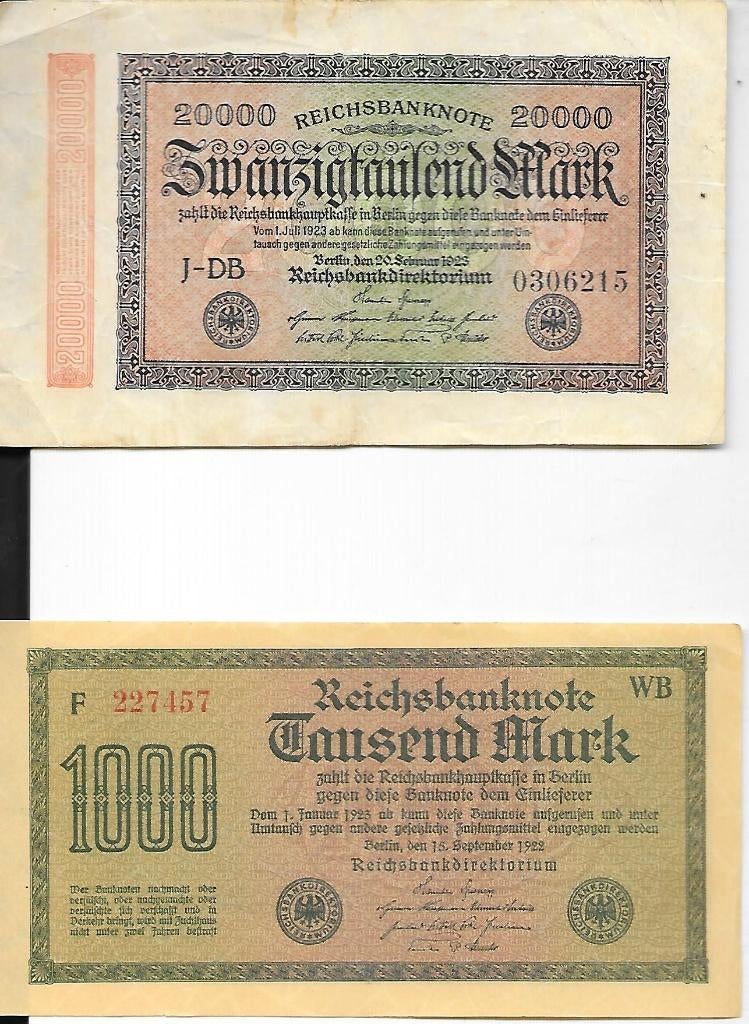 Reichsbanknote 1000, 20.000, Ophalen of Verzenden, Duitsland, Los biljet