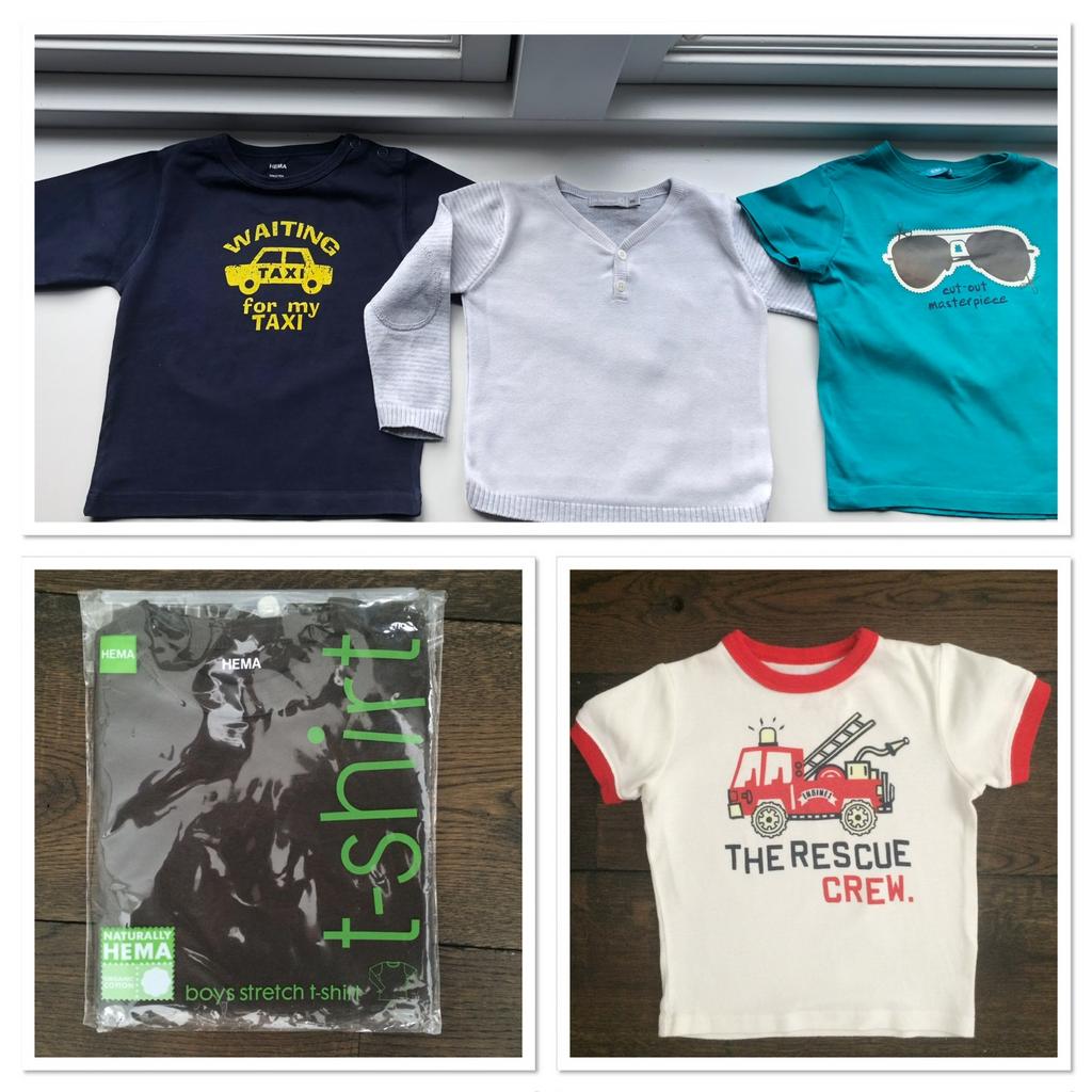 Setje truitje wit grijs Bijenkorf / 4x shirt maat 86, Kinderen en Baby's, Ophalen of Verzenden, Jongetje