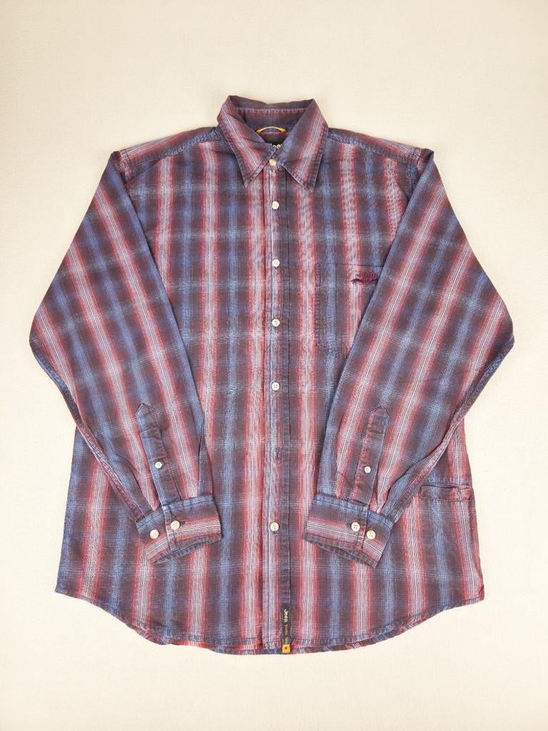 Vintage Overhemd Jeep - Blauw/Rood - Maat M, Kleding | Heren, Overhemden, Vintage, Halswijdte 39/40 (M), Zo goed als nieuw, Verzenden