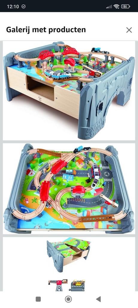 Hape Houten Trein set op tafel 70 delig, Ophalen, Zo goed als nieuw, Complete set, Duplo