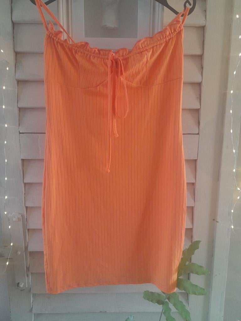 Oranje zomerjurkje met roezels - stretch, Ophalen of Verzenden, Oranje, Overige typen