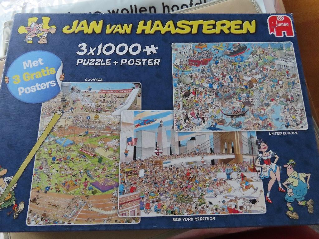 Jan van haasteren puzzels 3x1000 in 1 doos, Hobby en Vrije tijd, Denksport en Puzzels, Ophalen, 500 t/m 1500 stukjes, Zo goed als nieuw