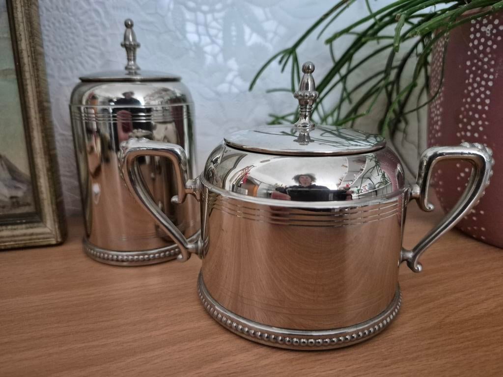 Vintage verchroomde Daalderop Tiel suikerpot en melkkan., Ophalen of Verzenden
