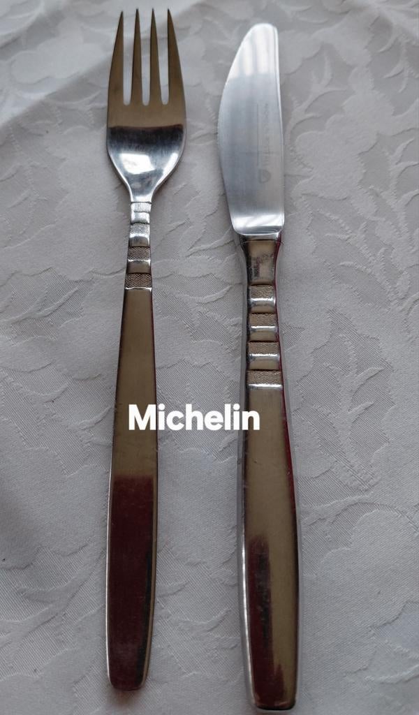Michelin relief bewerkt bestek messen vorken gouden bies, Ophalen of Verzenden, Zo goed als nieuw, Rvs of Chroom