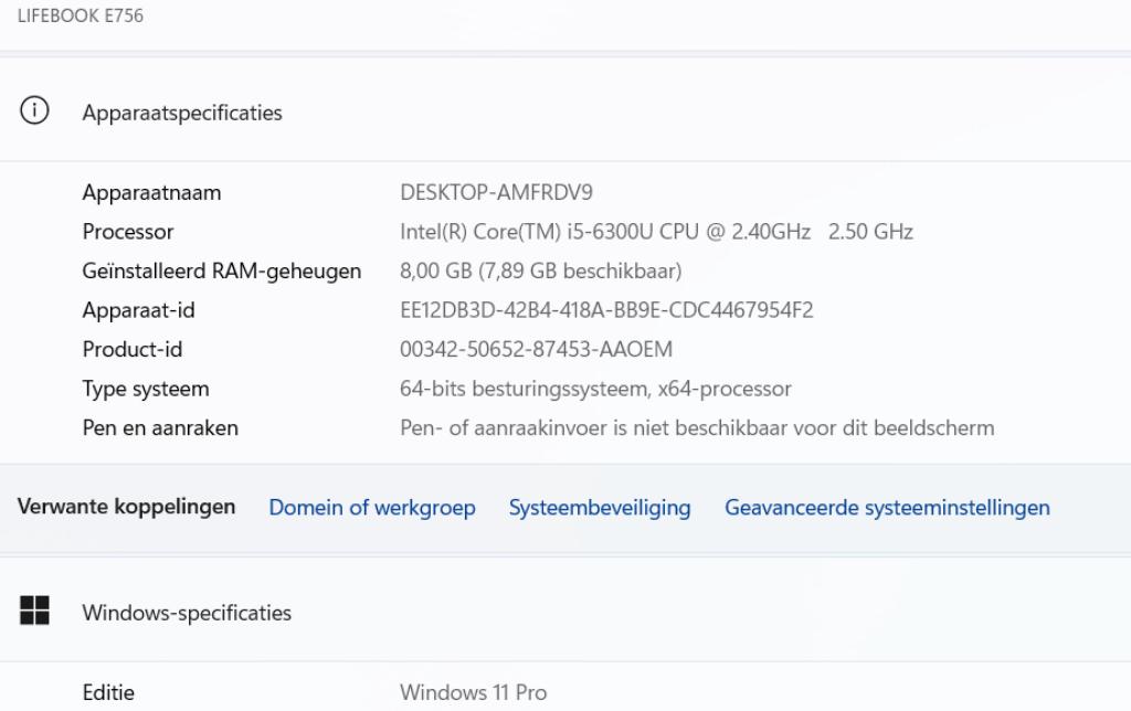 Fujitsu Siemens Lifebook E756 , Core i5 6300u , Win11 Pro, 256 GB, 2 tot 3 Ghz, Fujitsu Siemens Lifebook, Ophalen of Verzenden