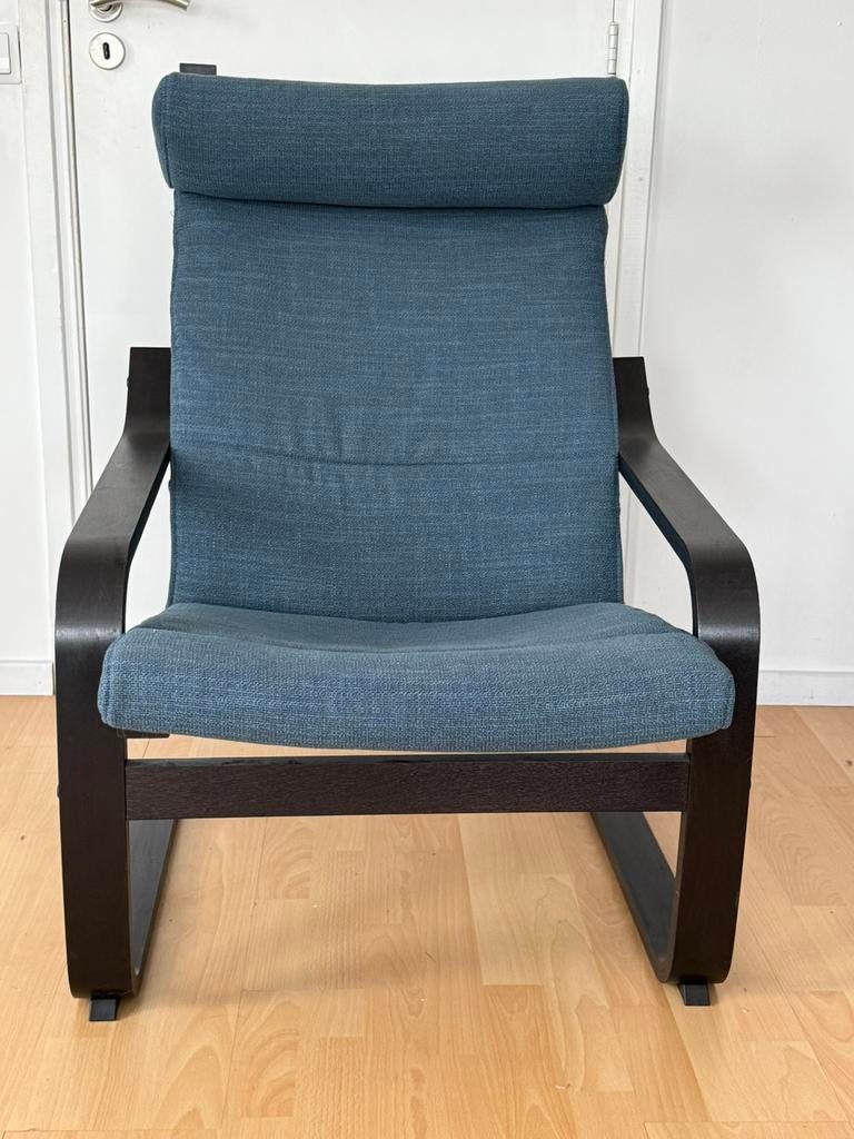 Ikea stoel zwartbruin met blauwe bekleding, Ophalen, Zo goed als nieuw, 75 tot 100 cm, 50 tot 75 cm