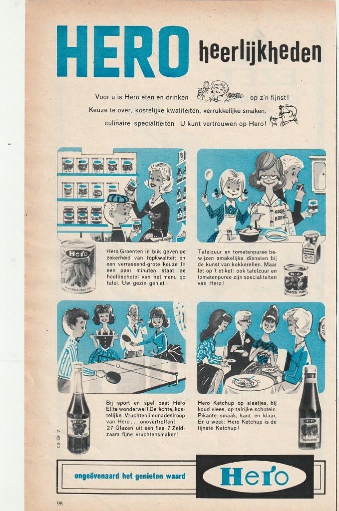 Retro reclame 1963 Hero ketchup & limonade siroop, Verzenden, Overige typen