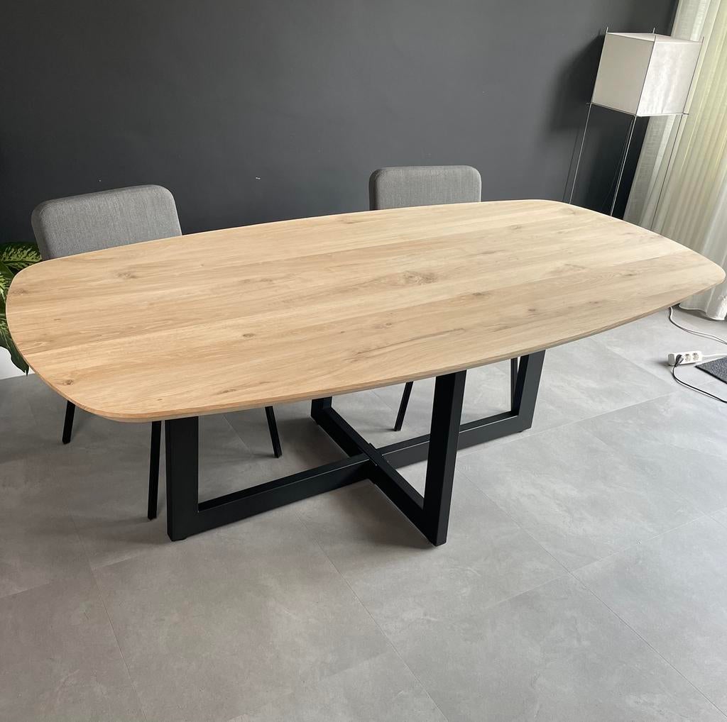 Eiken Tafels - DEENS OVAAL - OVAAL - Stalen Onderstel NIEUW, Ophalen of Verzenden, Vijf personen of meer, Ovaal, Nieuw