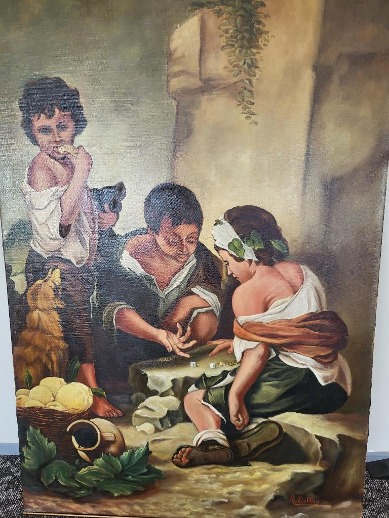 Monumentaal klassiek schilderij - Murillo Spelende jongens, Ophalen of Verzenden