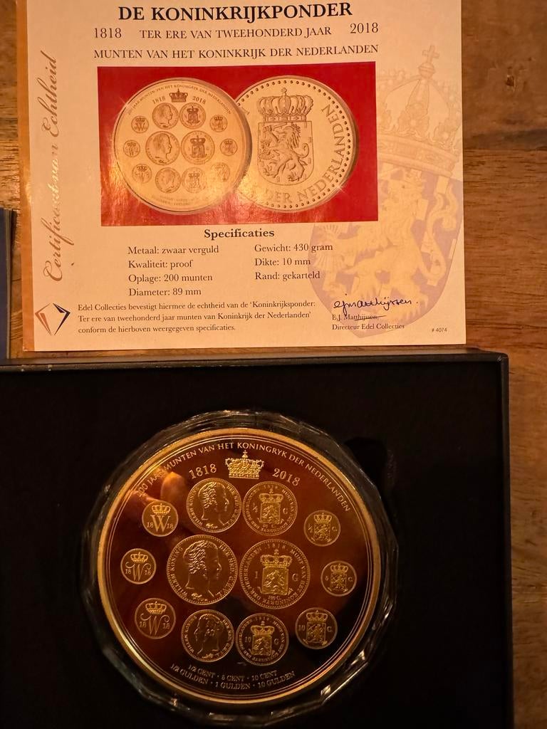 Hollandsche Ponder 200 jaar Koninkrijk 1818-2018, Postzegels en Munten, Munten | Nederland, Koning Willem I, Losse munt, Goud