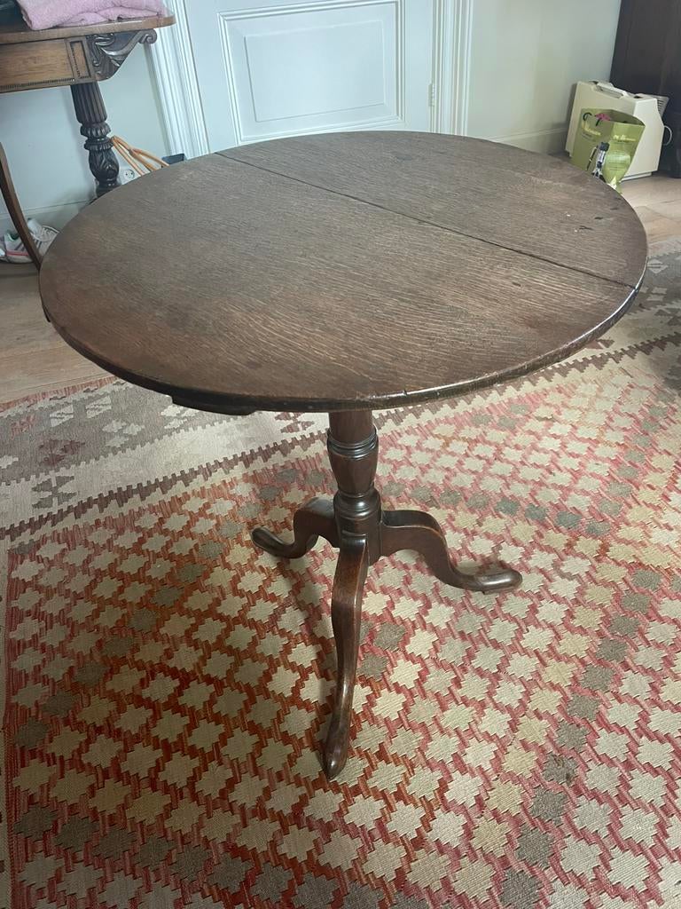 Engelse birdcage tilttop tafel 63 cm eikenhout 1800, Ophalen