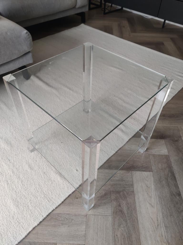 Bor Design Glazen Bijzettafel 50x50x50, Minder dan 55 cm, Vierkant, Modern, Ophalen
