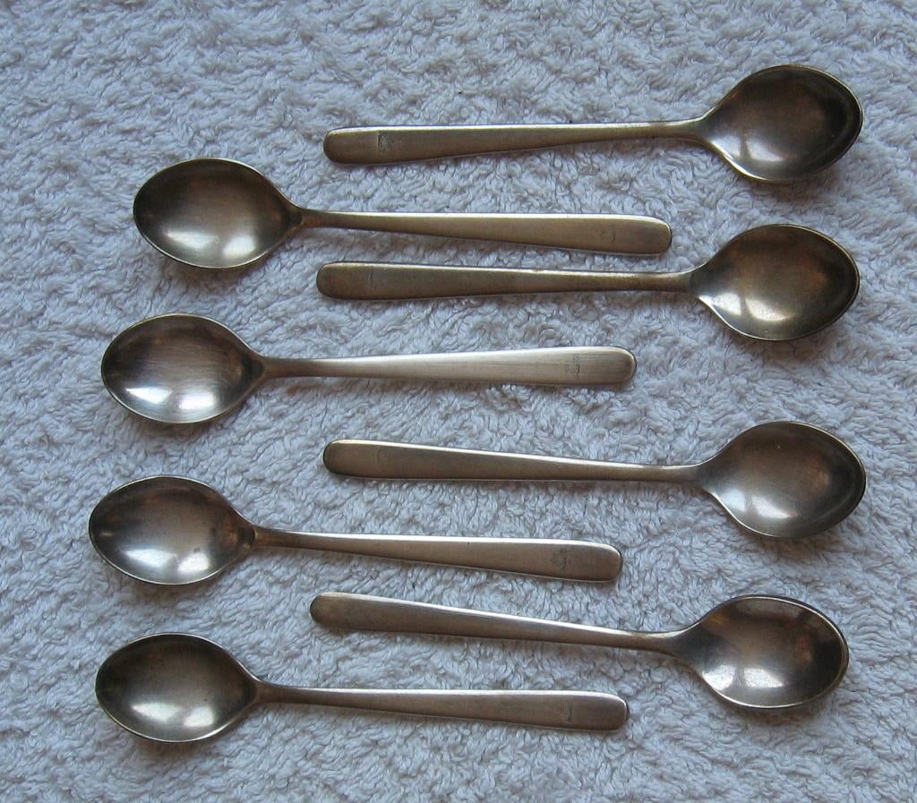 setje van 8 oude KLM lepeltjes (van voor 1978), Verzamelen, Luchtvaart en Vliegtuigspotten, Ophalen of Verzenden, Gebruikt, Overige typen