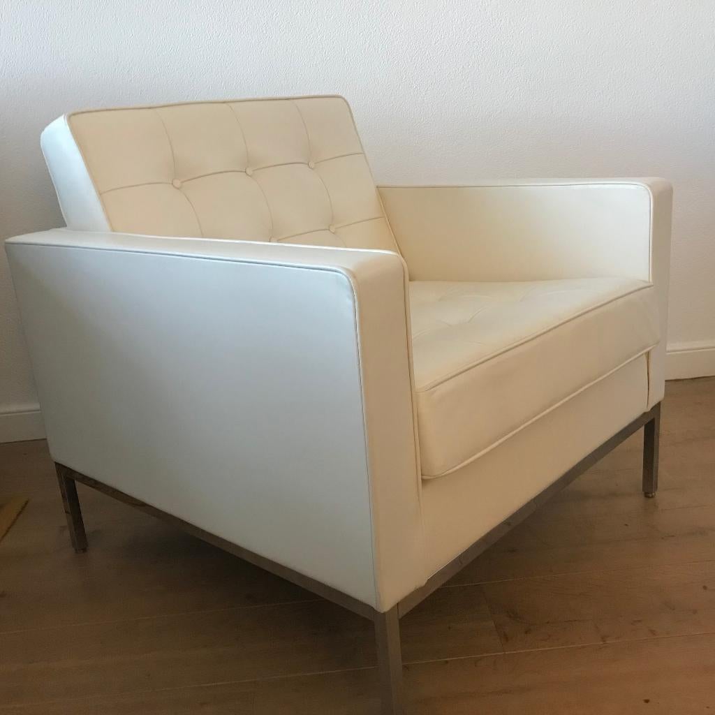 Florence Knoll lounge chair fauteuil leer gebroken wit, Huis en Inrichting, Fauteuils, Gebruikt, Leer, Ophalen of Verzenden, Nvt