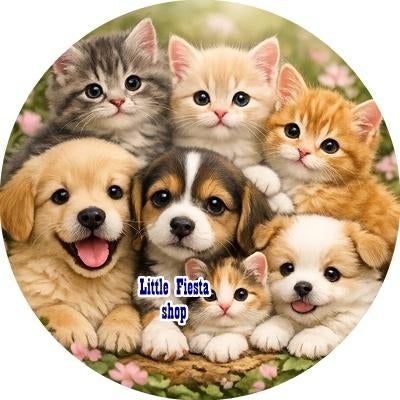 L1320 icing frosting kittens puppy 19cm eetbare taart print, Ophalen of Verzenden, Nieuw, Taarten, Versiering