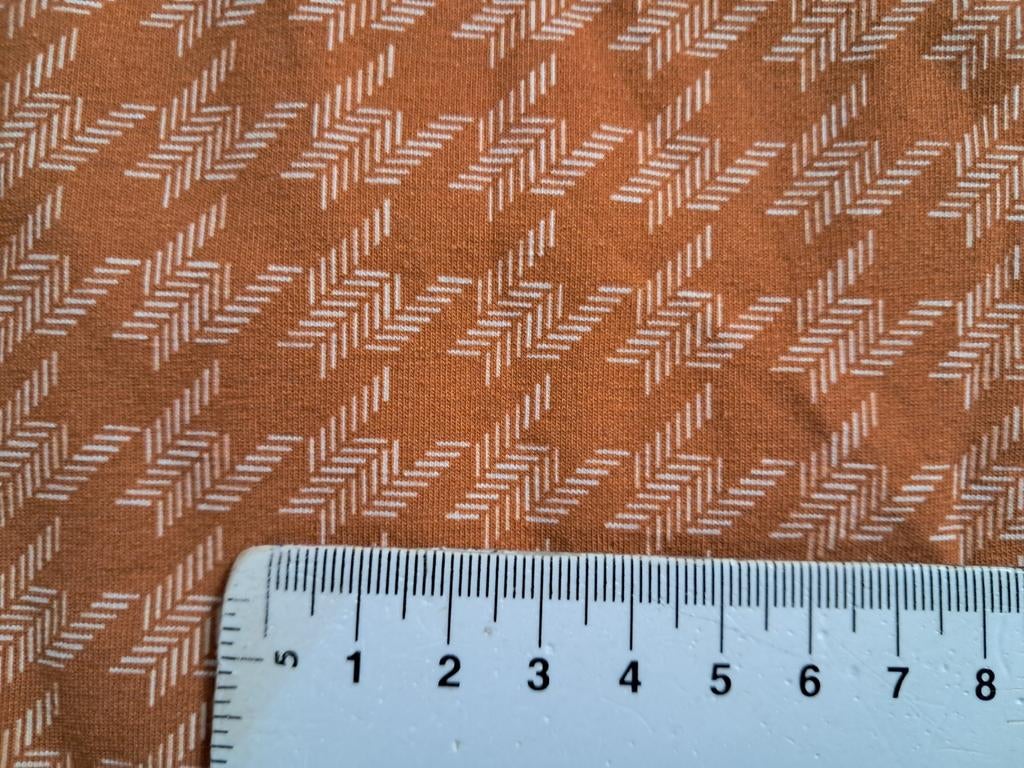 Lap katoenen jersey stof oranje met grote pied de poule, Ophalen of Verzenden, Katoen, 30 tot 200 cm, 120 cm of meer