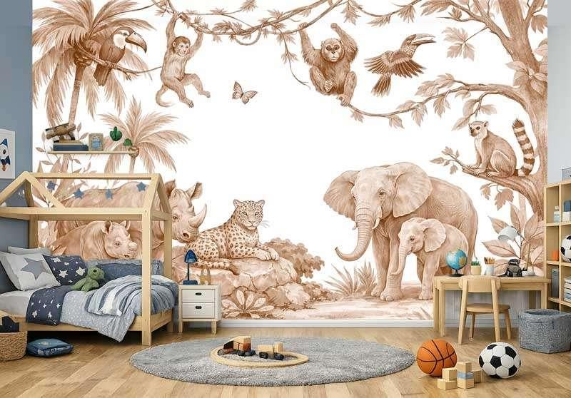 Fotobehang / Behang - Safari Dieren Terracotta, Bruin, Verzenden, Minder dan 10 m², Info@fotobehangkoning.nl