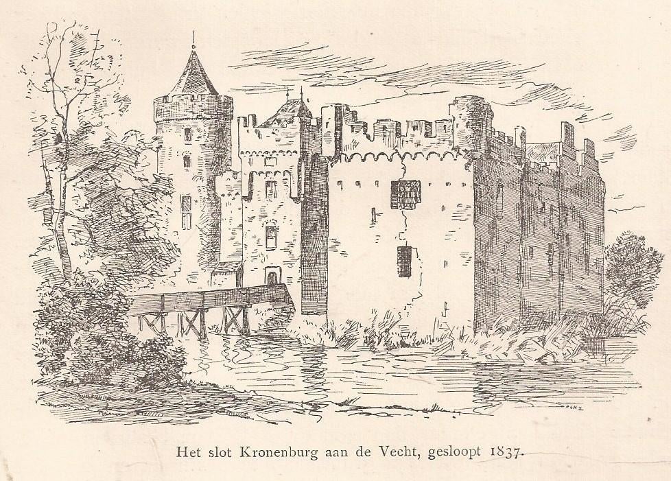 Het slot Kronenburg aan de Vecht gesloopt 1837 Houtgravure, Antiek en Kunst, Ophalen of Verzenden