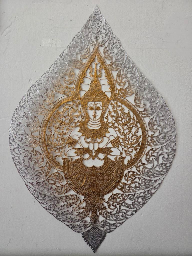 Handgemaakte Thaise tempelfiguur uit Thailand, gesneden leer, Ophalen of Verzenden