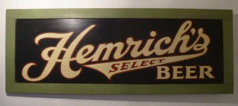 Groot vintage houten bier bord / Hemrich's Beer / Amerika, Verzamelen, Biermerken, Ophalen of Verzenden, Zo goed als nieuw, Reclamebord, Plaat of Schild