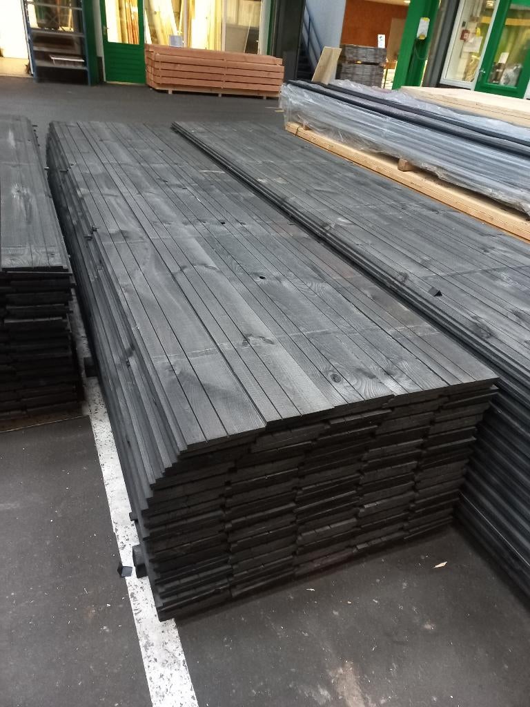 Grenen planken zweeds rabat zwart gedompeld. 10/24x195mm, Doe-het-zelf en Verbouw, Hout en Planken, Nieuw, Plank, Grenen, 300 cm of meer