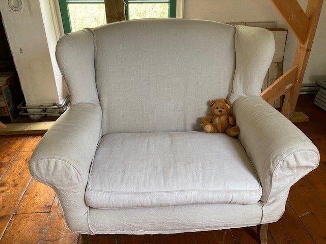 loveseat met afneembare cremekleurige linnen hoes, Huis en Inrichting, Banken | Bankstellen, Ophalen, Overige maten, 75 tot 100 cm