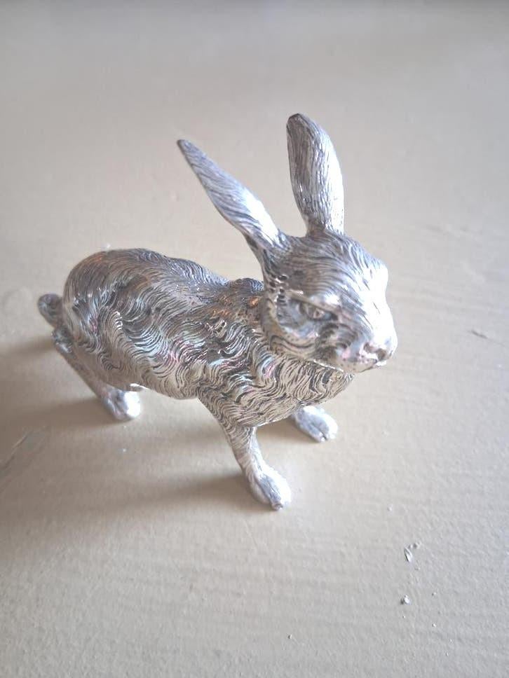 Zilveren konijn beeldje, Ophalen of Verzenden