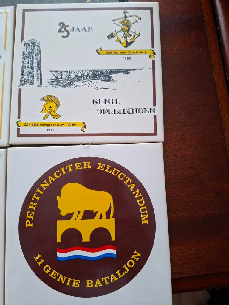 Set van 6 militaire tegeltjes - Regiment Genietroepen, Ophalen of Verzenden