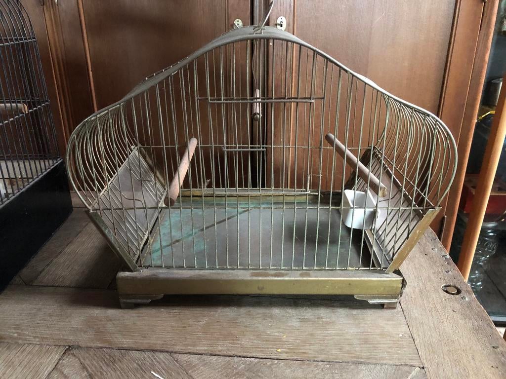Antiek koper vogelkooi, Dieren en Toebehoren, Vogels | Hokken en Kooien, Ophalen of Verzenden, Gebruikt, Overige materialen, Vogelkooi