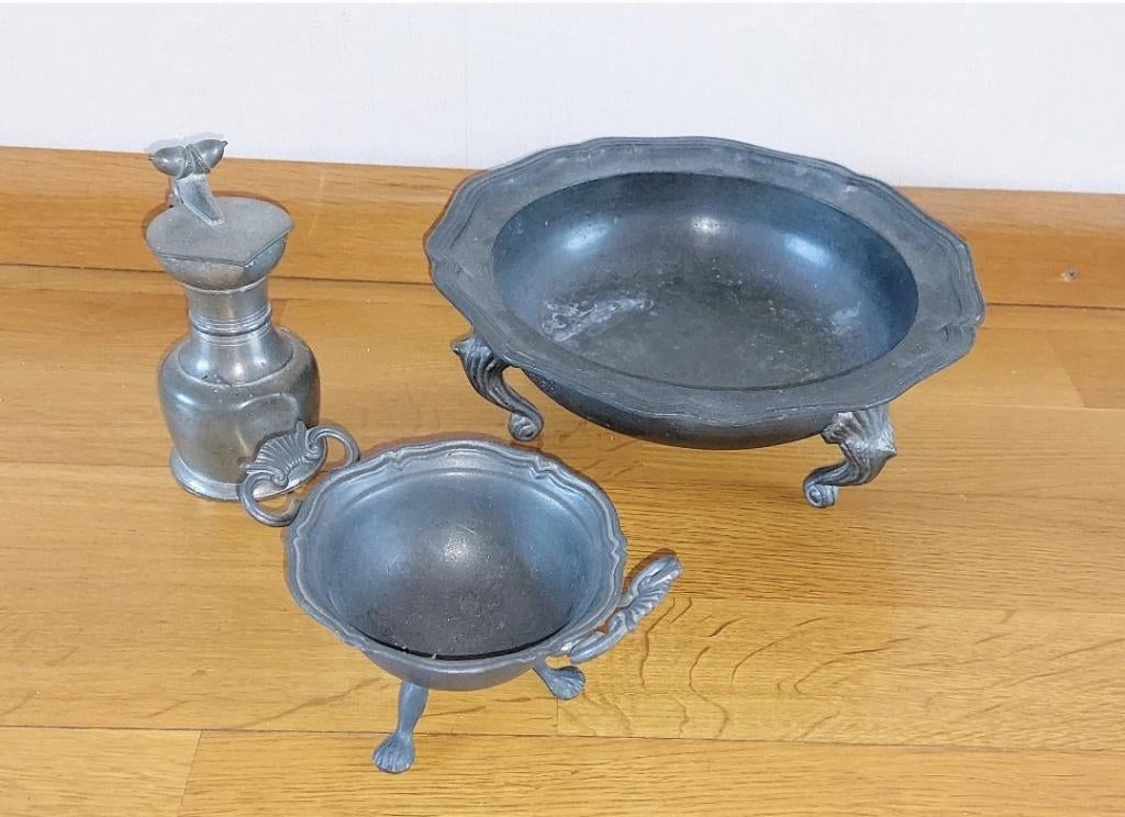 Tinnen fruitschaal, schaal en kannetje, Ophalen