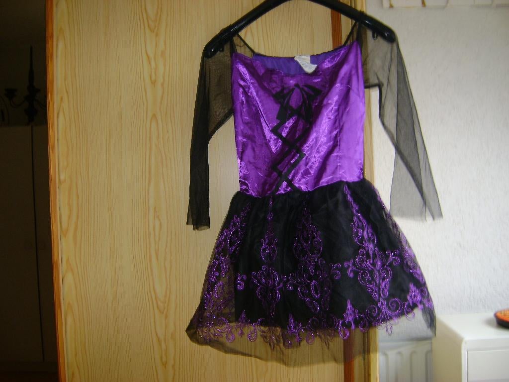 heksenjurk maat m paars zwart 2lagen tule en fluor panty, Maat 38/40 (M), Ophalen of Verzenden, Zo goed als nieuw, Halloween