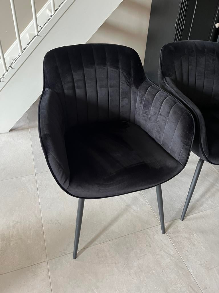 6 zwarte eetkamerstoelen velvet, Huis en Inrichting, Stoelen, Ophalen, Zwart, Zo goed als nieuw, Stof