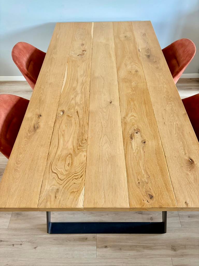 Eiken eettafel 200x100cm met stalen onderstel, Huis en Inrichting, Tafels | Eettafels, Ophalen, Gebruikt, 100 tot 150 cm, Eikenhout