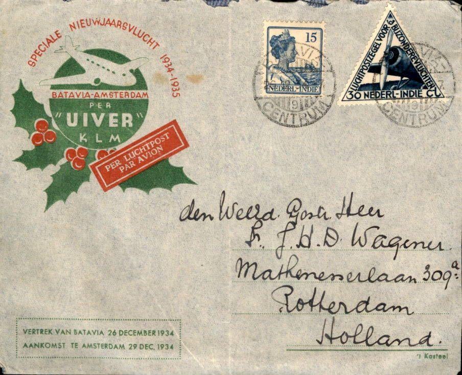 Nederlands Indië - De Uiver - KLM - Nieuwjaar - 1934, Verzenden, Envelop