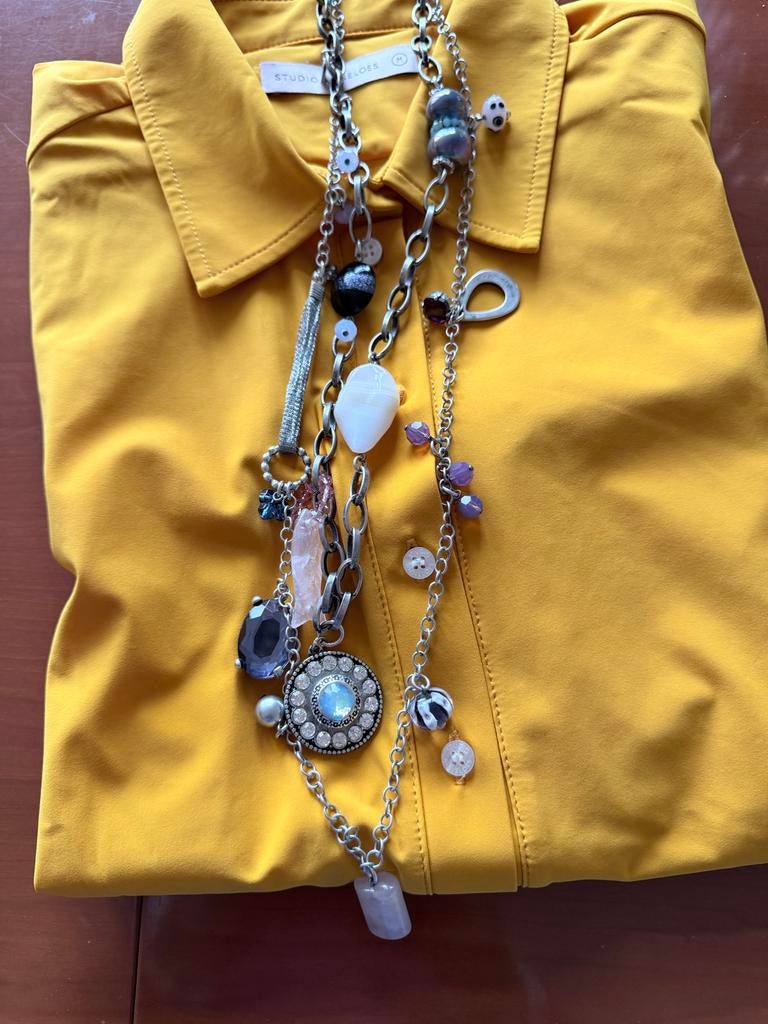 Fiva Dubbele Ketting met Glanzende Stenen en Halfedelstenen, Sieraden, Tassen en Uiterlijk, Kettingen, Overige materialen, Ophalen of Verzenden