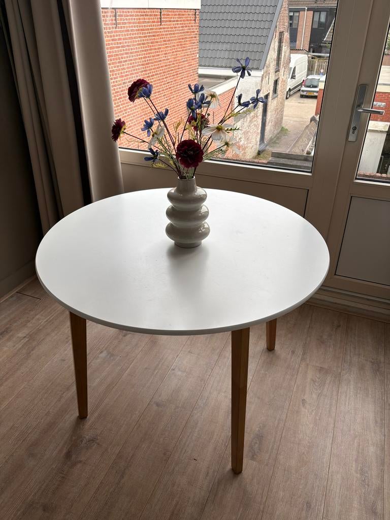 Witte eettafel voor 4 personen - gebruikt, Huis en Inrichting, Tafels | Eettafels, Ophalen, Gebruikt, 100 tot 150 cm, Rond