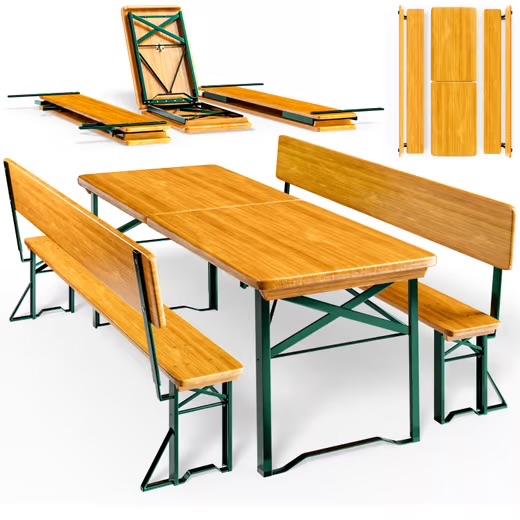 Biertafel met 2 banken met rugleuning, Ophalen, Gebruikt, Inklapbaar, Rechthoekig