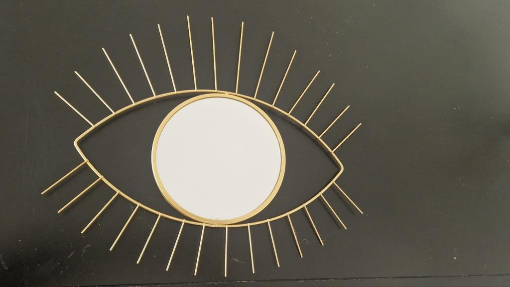 Gouden spiegel in oogvorm, Huis en Inrichting, Woonaccessoires | Spiegels, Ophalen, Rechthoekig, Minder dan 50 cm, Minder dan 100 cm