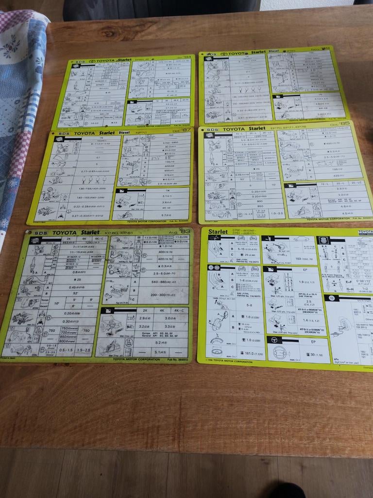 TOYOTA SDS KAARTEN STARLET KAARTEN MET TECHNISCHE SPECIFICAT, Auto diversen, Ophalen of Verzenden
